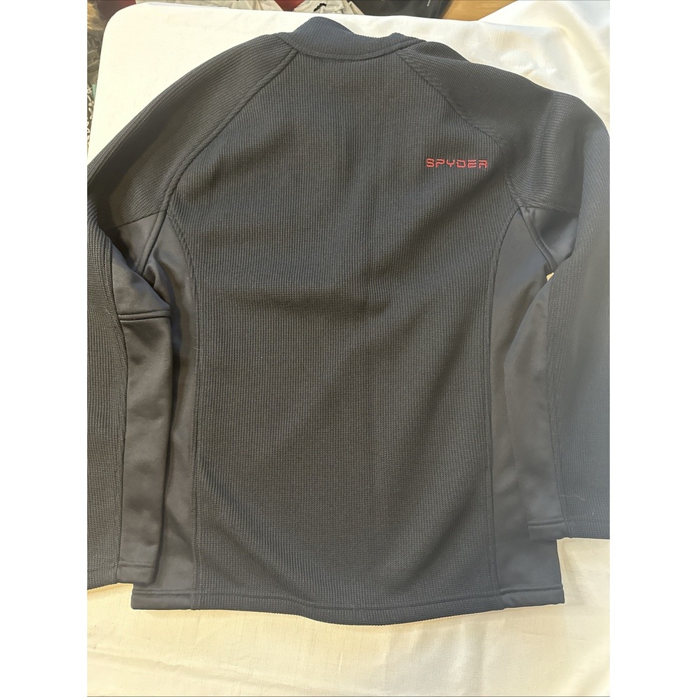 Spyder Men's 1/4 Zip Pullover, Heavyweight Black and Red Waffle Knit Size Medium - Picture 8 of 9